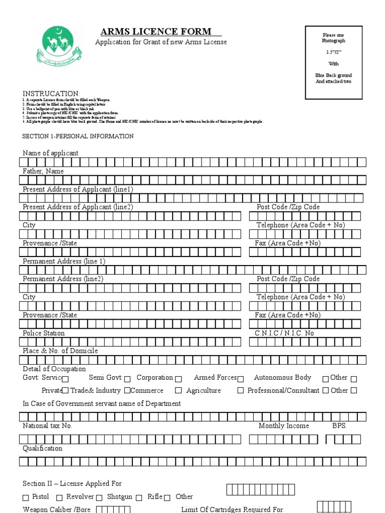 Arms Licence Form Govt PDF License Government Information