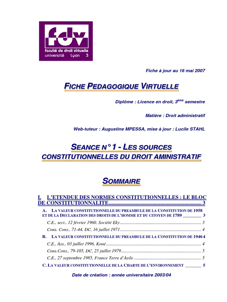 01 Les Sources Constitutionnelles Du Droit Administratif | PDF