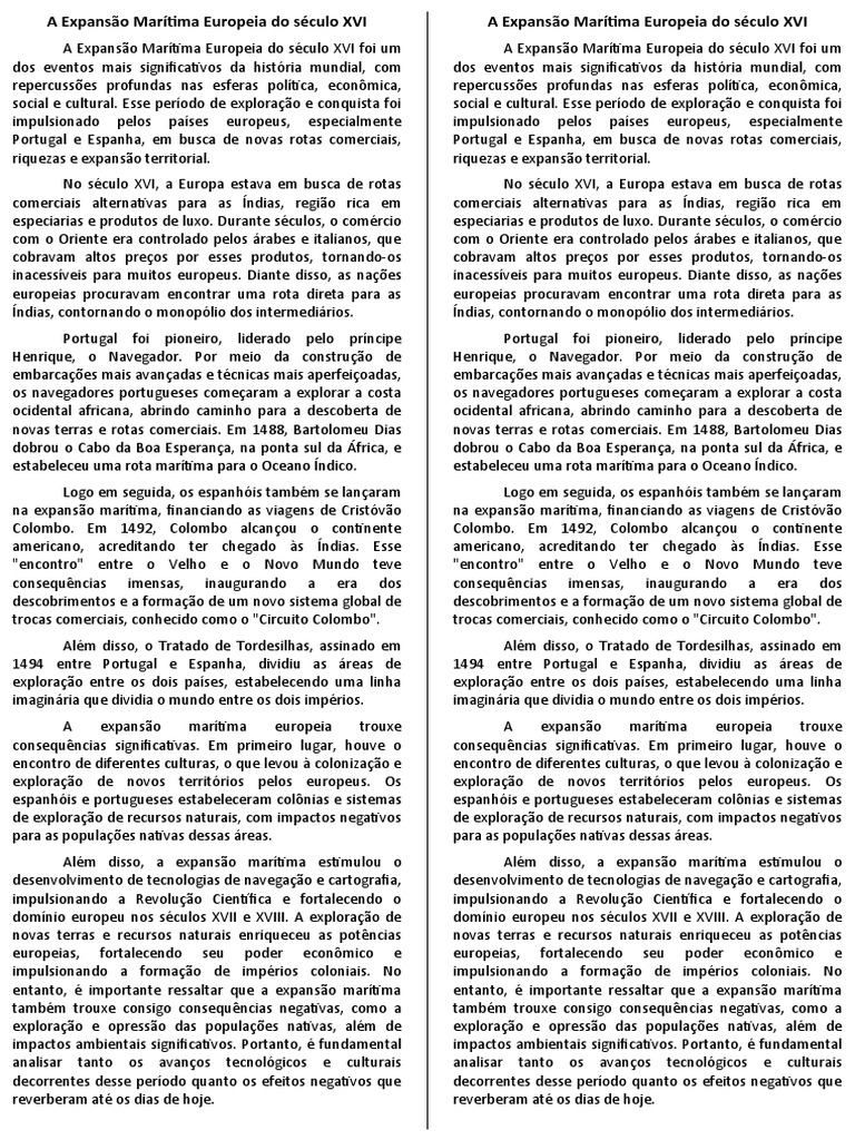 A Expansão Marítima Europeia Do Século XVI | PDF | Era dos ...
