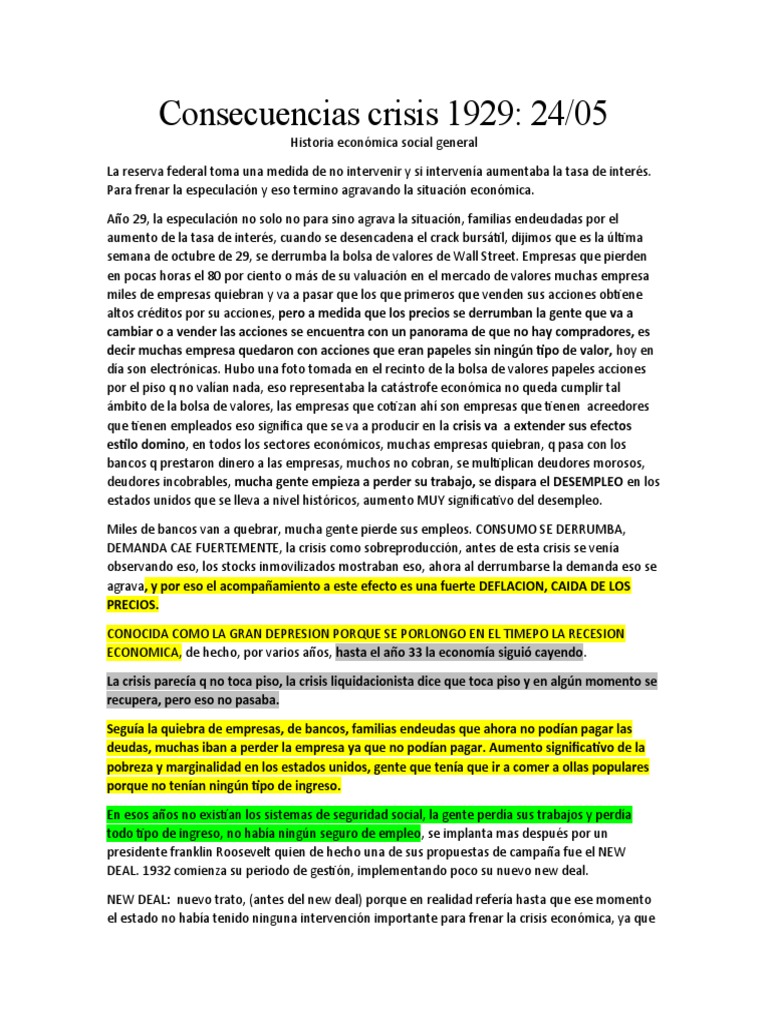 Consecuencias Crisis 1929 Eeu | PDF | Nuevo acuerdo | Gran depresion