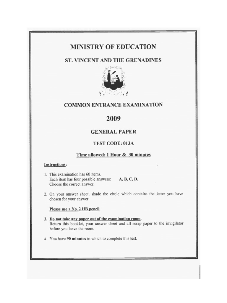 Common Entrance Exam 2009 General Paper PDF