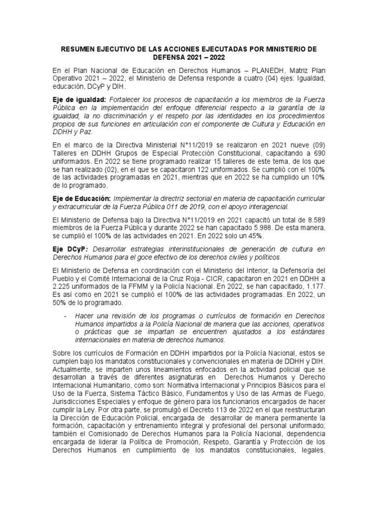 Resumen ejecutivo planedh mdn 2021 2022 pdf
