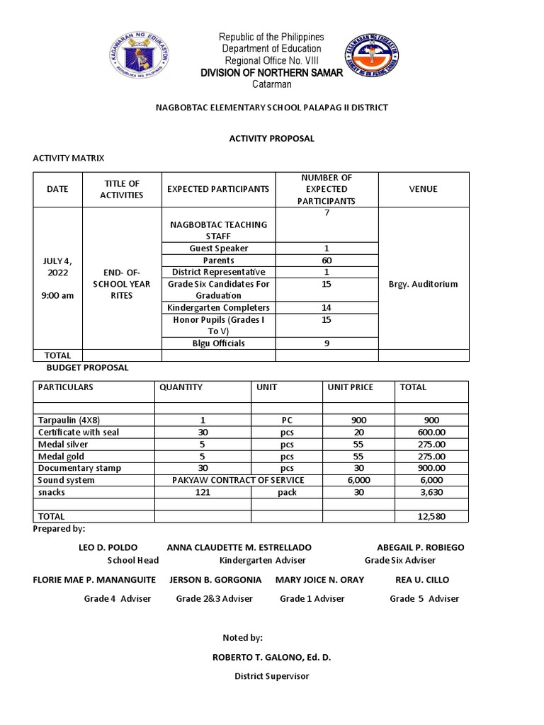 End-of-School Year Rites Proposal | PDF