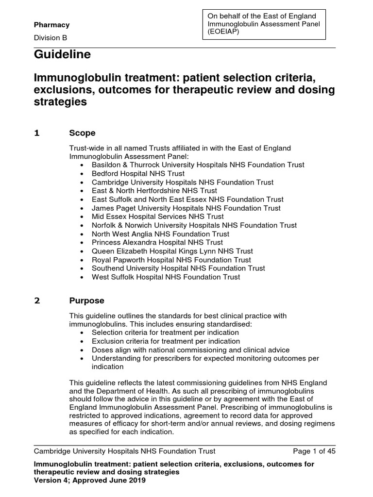 Immunoglobulin Treatment Guidelines | PDF | National Health Service ...