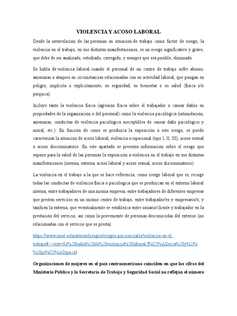 Acoso Laboral: Riesgos y Denuncias | PDF | Acoso sexual | La violencia ...