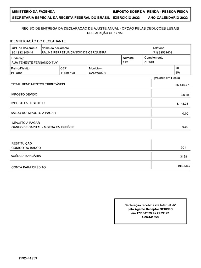 Irpf 2023 recibo pdf