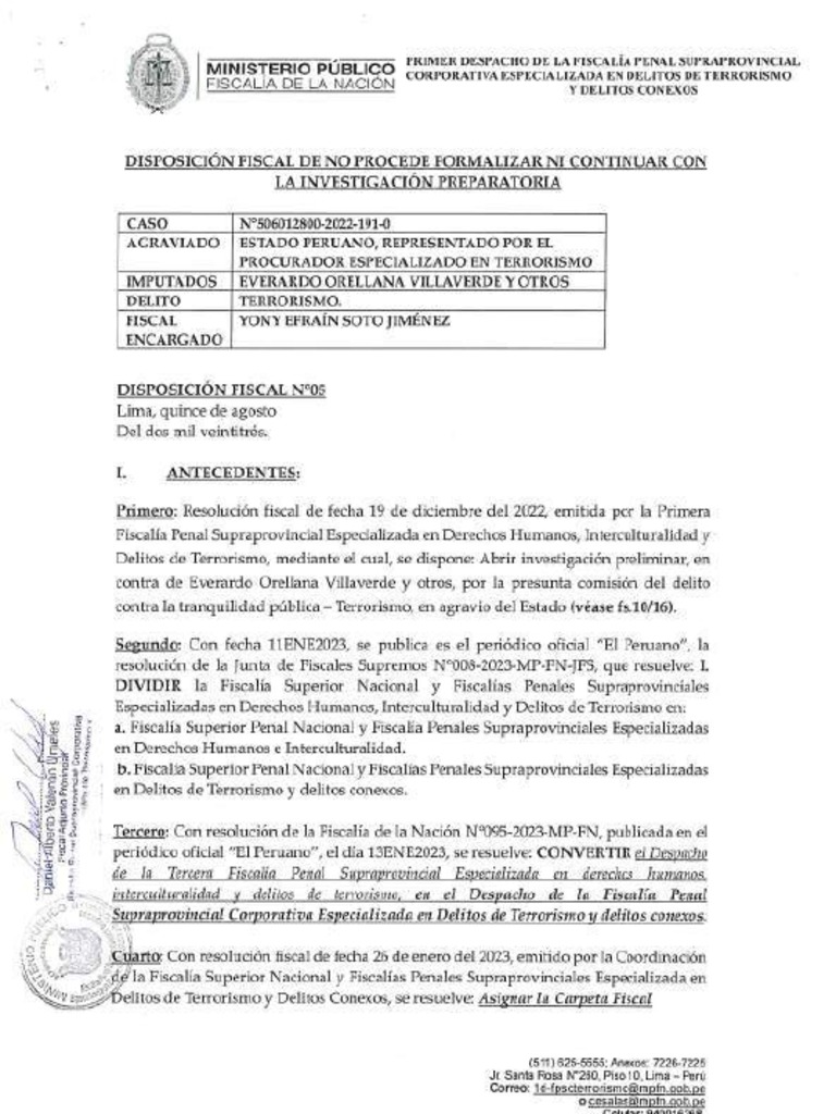 Fiscalía sobre investigación a detenidos en Confederación de Campesinos: "No forman parte de una organización terrorista"