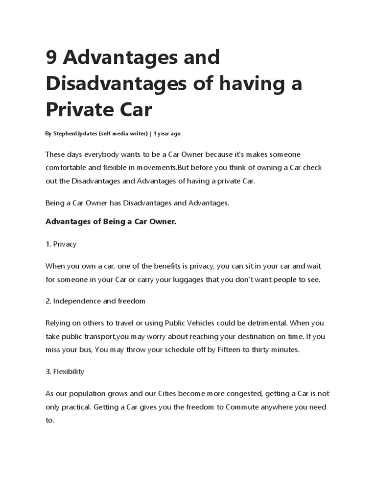 9 advantages and disadvantages of having a private car pdf car
