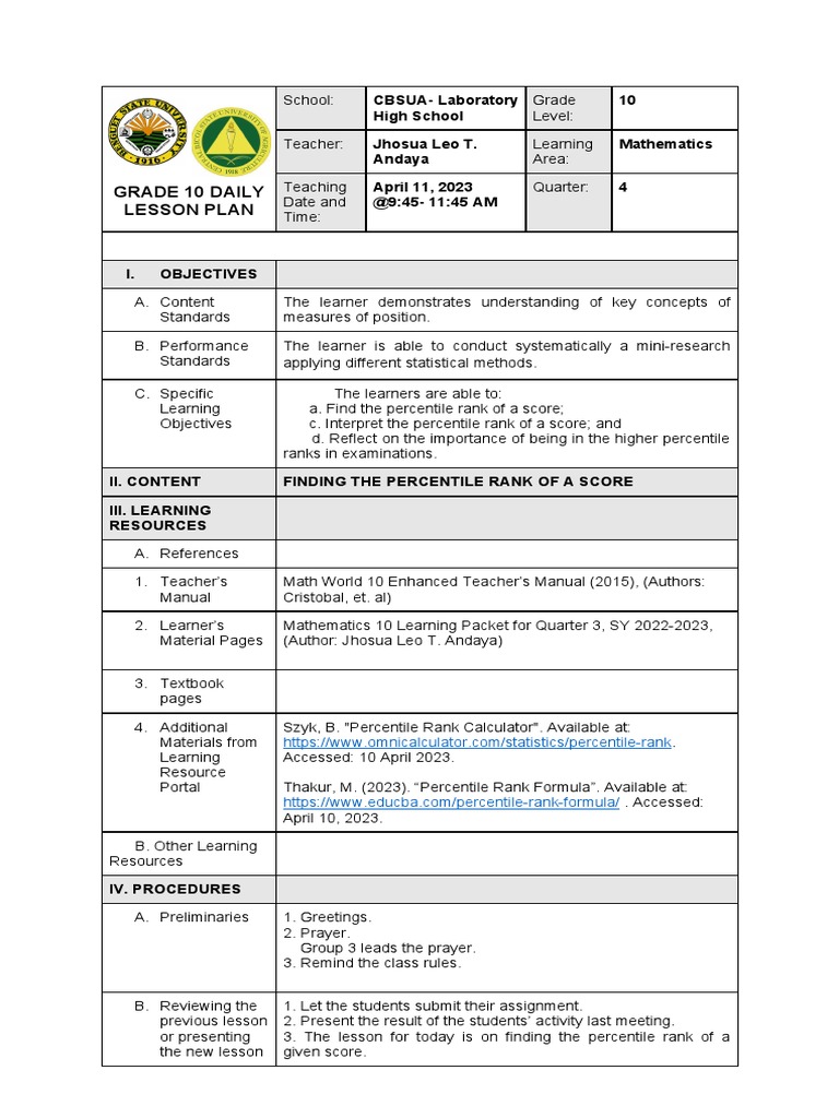GRADE 10 DAILY LESSON PLAN #6 | PDF