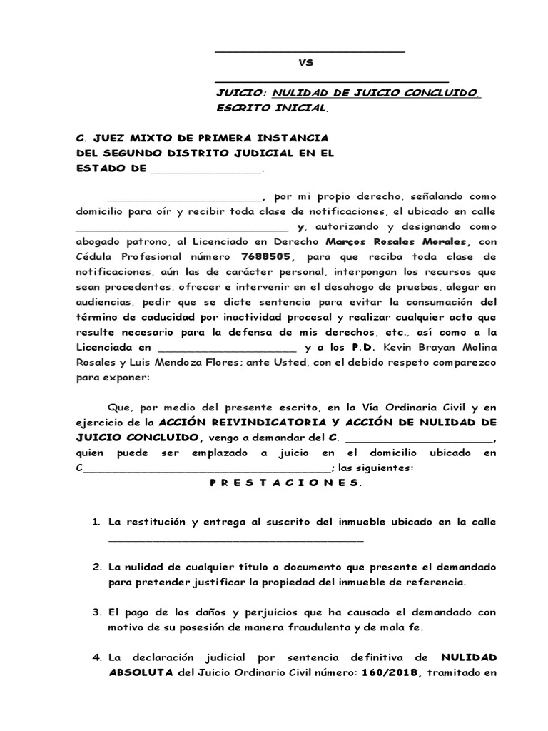 Nulidad de Juicio Concluido | PDF | Demanda judicial | Sentencia (ley)