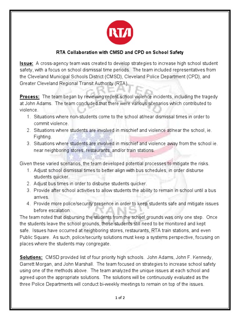 RTA Collaboration With CMSD and CPD On School Safety PDF