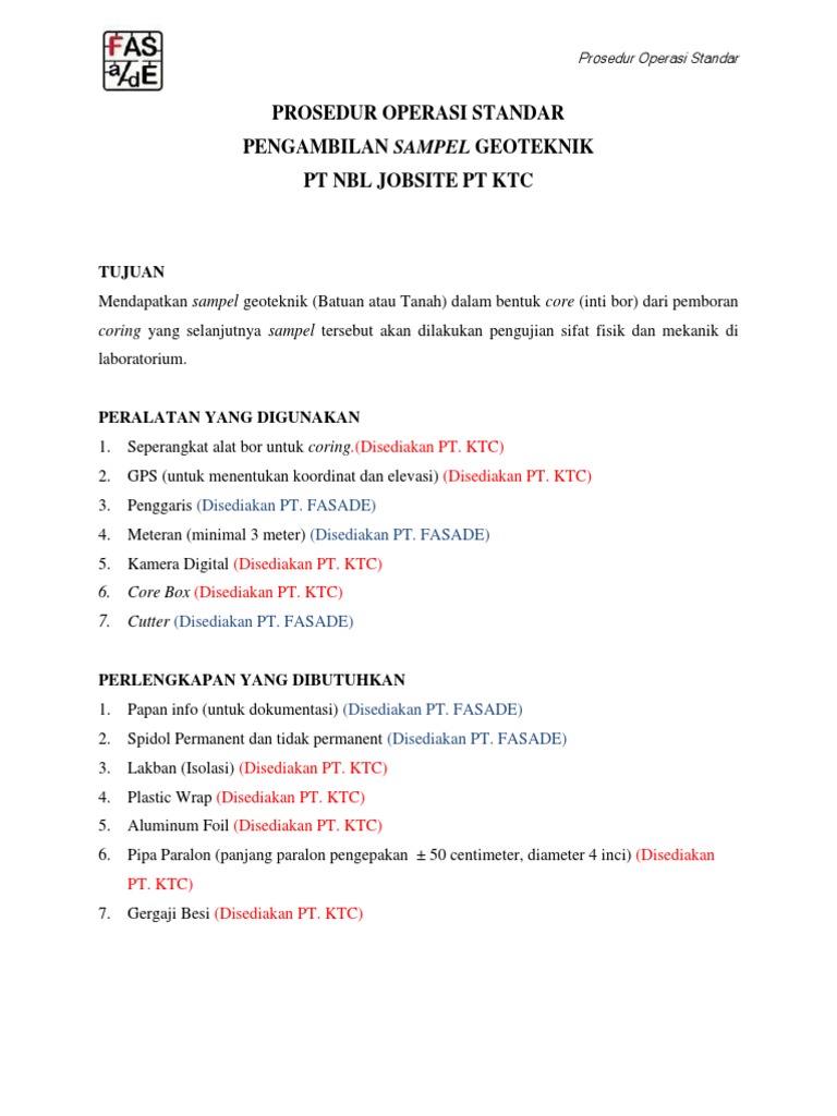 Sop Sampling Geoteknik PDF