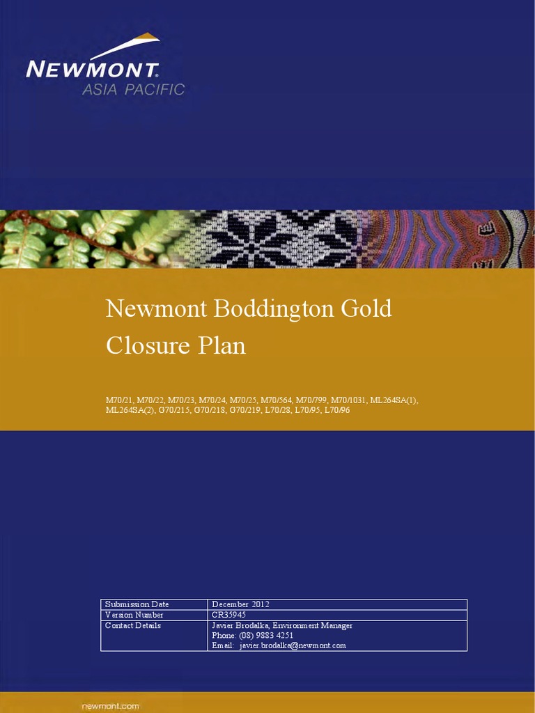 Boddington Gold Mine Closure Plan | PDF | Groundwater | Mining