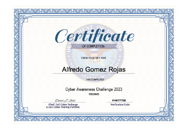 Cyber Awareness Challenge Certificate | PDF
