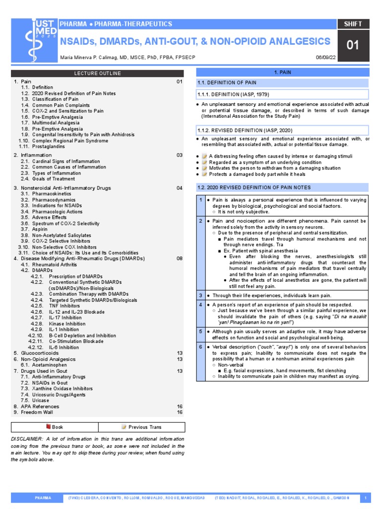 PHARMA.S1.L06.NSAIDs, DMARDs, ANTIGOUT, & NONOPIOID ANALGESICS PDF