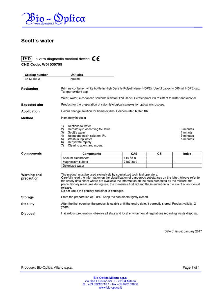 Scott's Water for Cytology Preparation | PDF