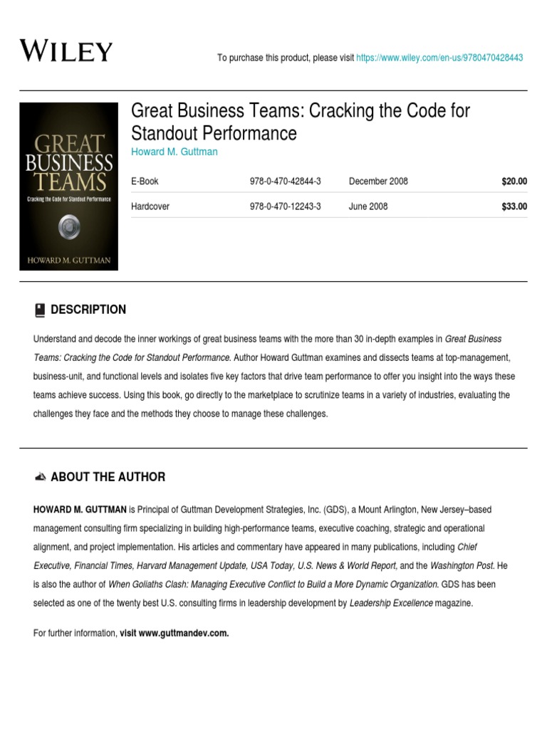 Wiley Great Business Teams Cracking The Code For Standout
