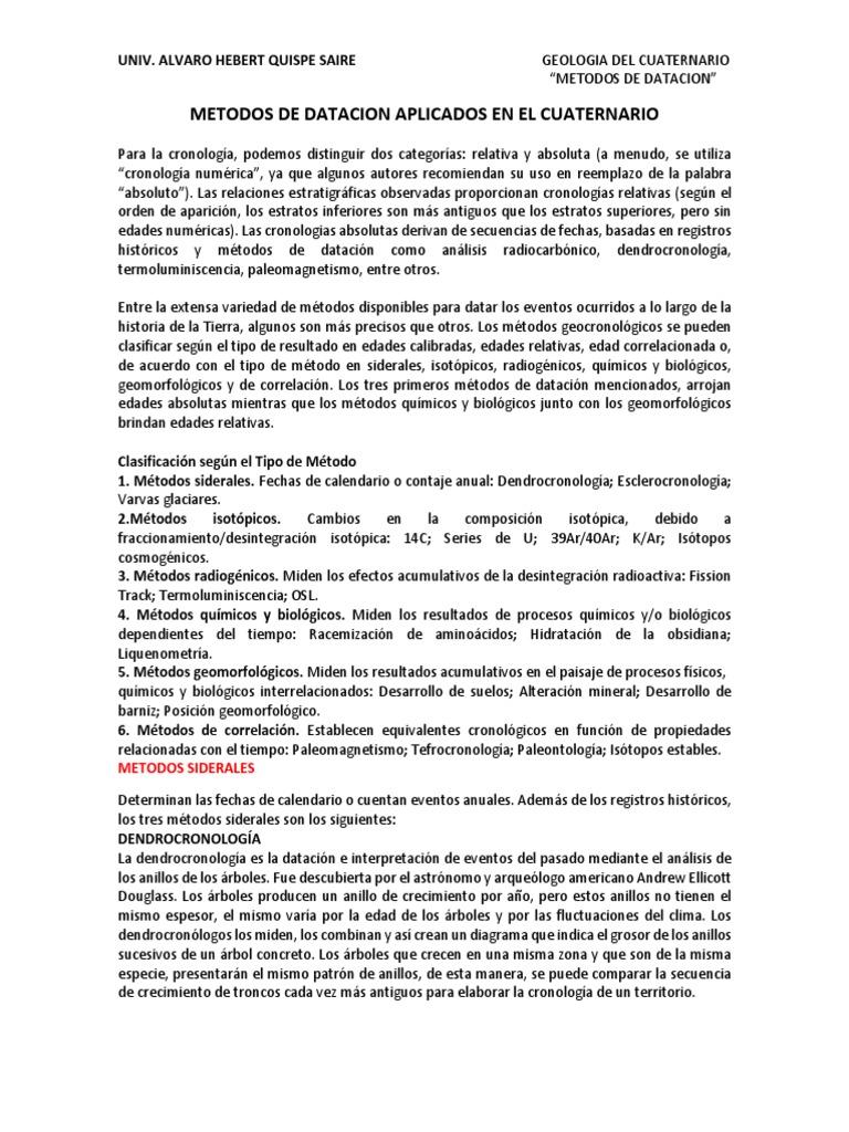 Métodos de Datación en el Cuaternario | PDF | Datación por radiocarbono ...