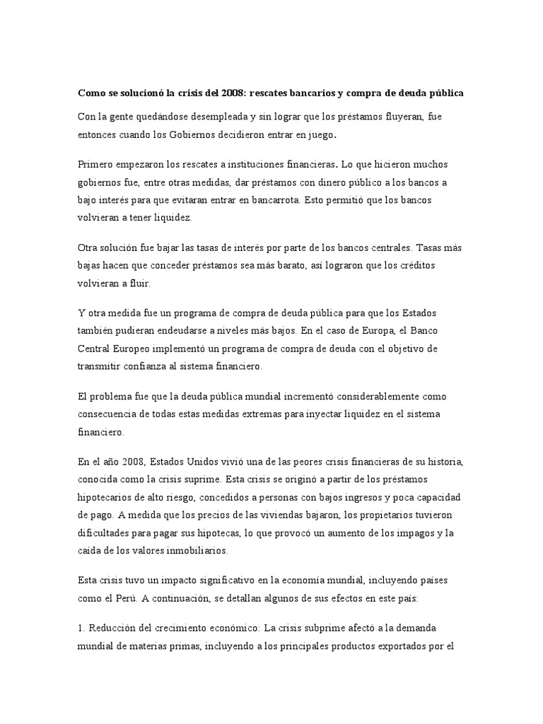 Como Se Solucionó La Crisis Del 2008 | PDF | Deuda | Crisis de las ...