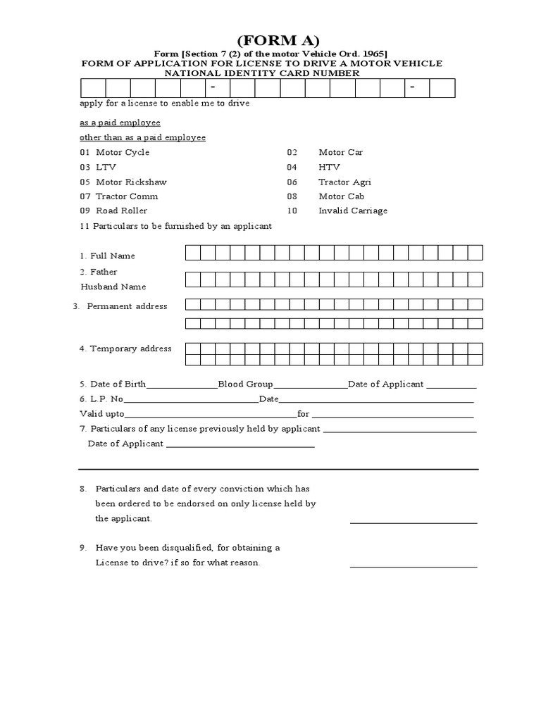 FORM Driving License Application PDF Vehicles Transport