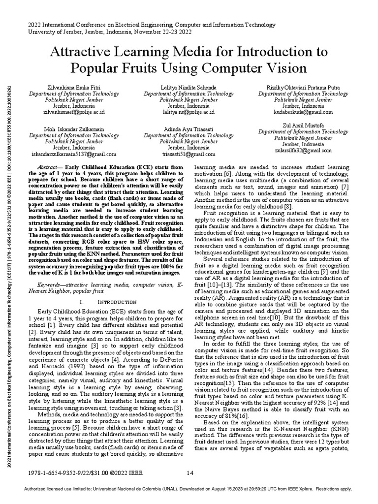 Computer Vision for Fruit Recognition | PDF
