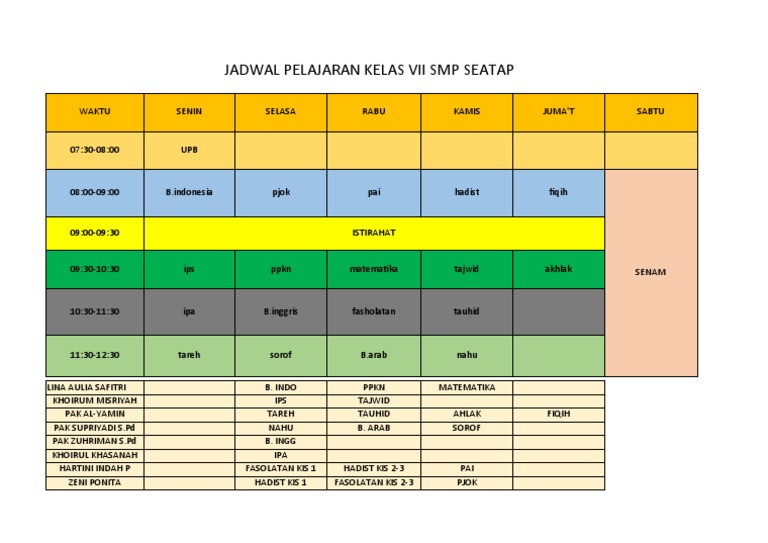 2023 Jadwal Pelajaran Kelas Vii | PDF