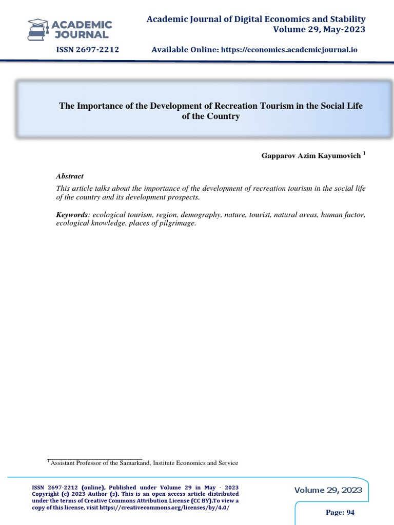 The Importance of The Development of Recreation Tourism in The Social ...