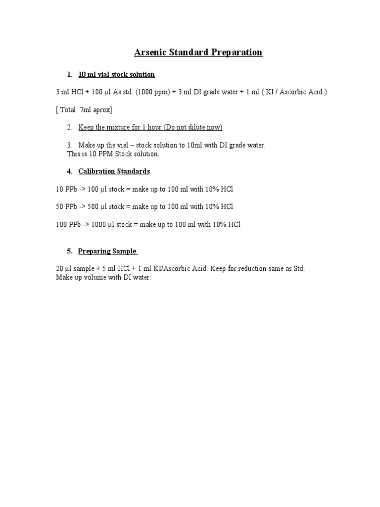 Arsenic Standard Solution Preparation Guide | PDF