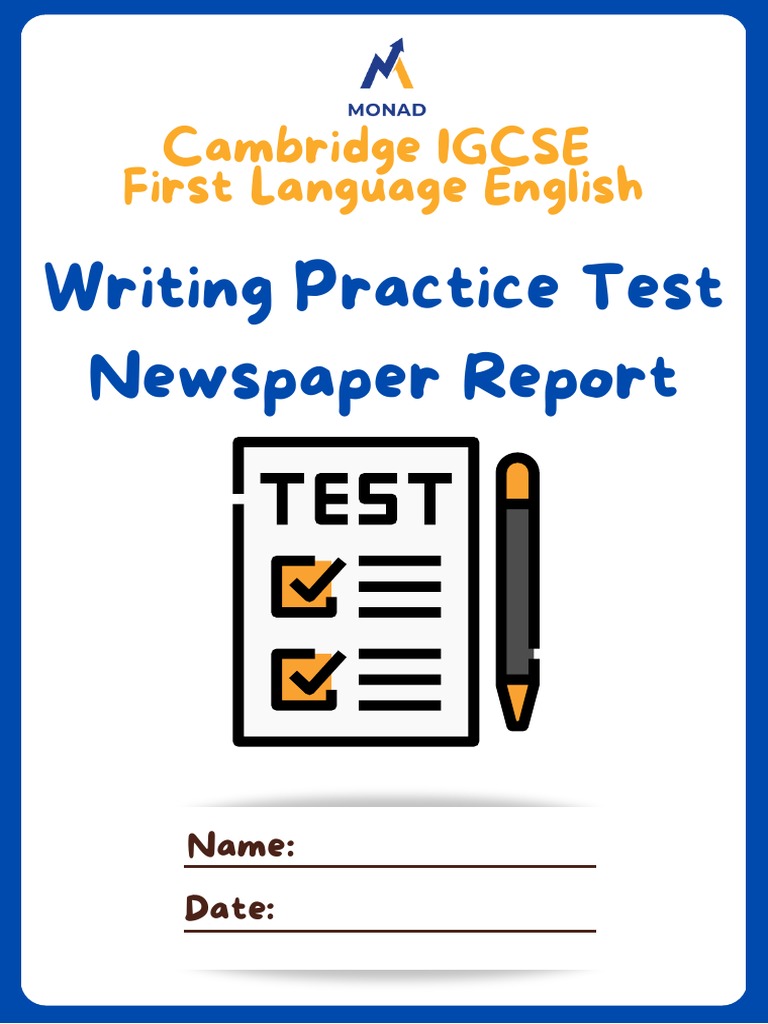 Writing Practice Test Newspaper Report PDF