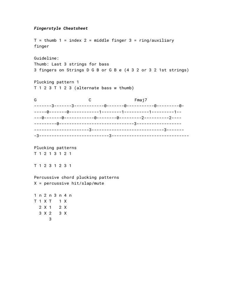 Fingerstyle Cheatsheet | PDF