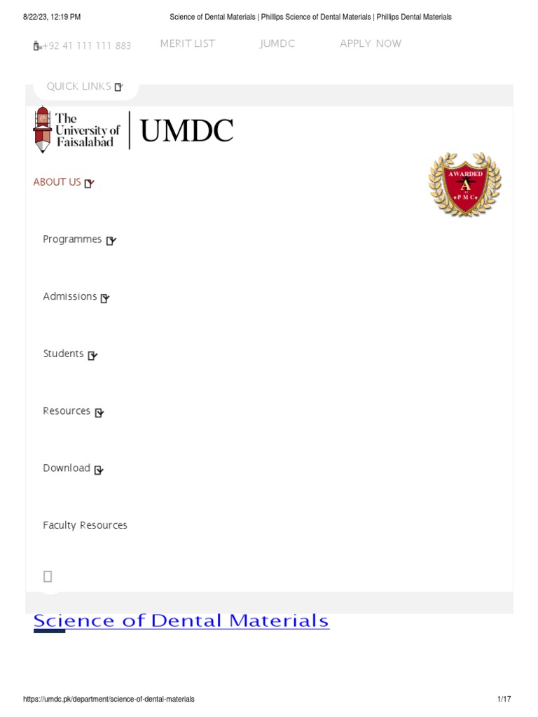 Science of Dental Materials _ Phillips Science of Dental Materials
