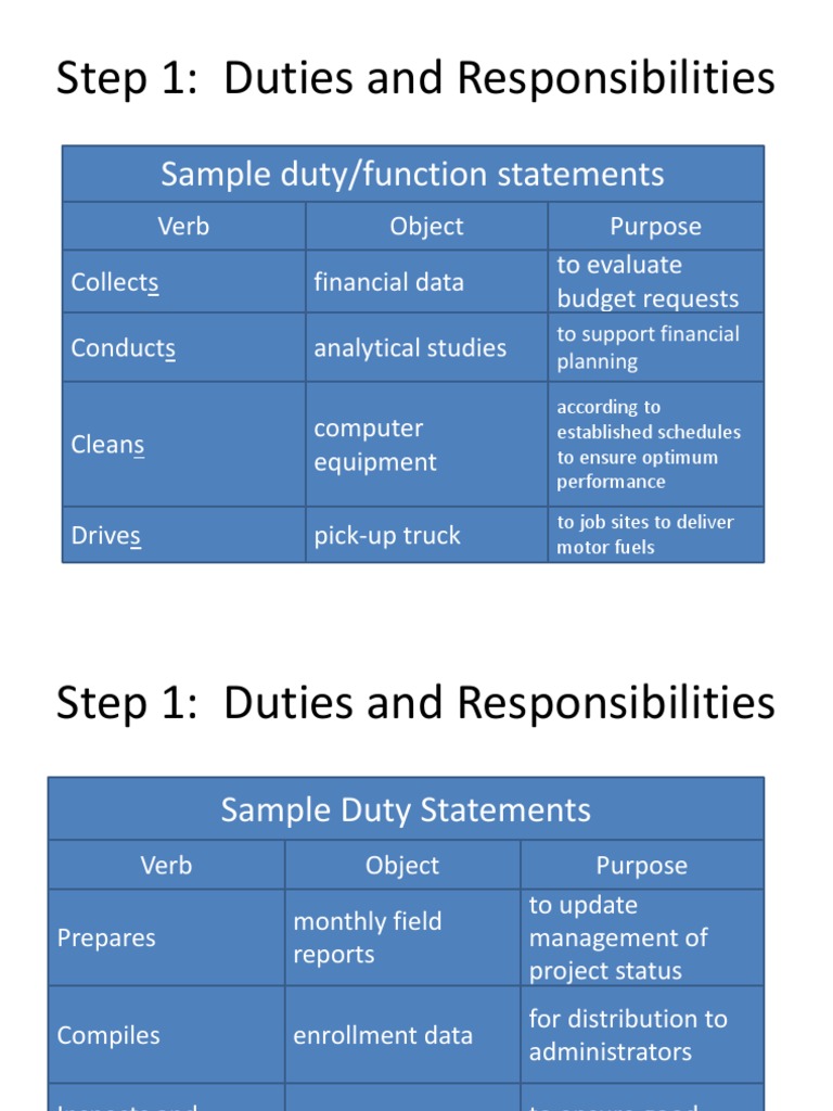 Sample Duties and Responsibilities Guide | PDF