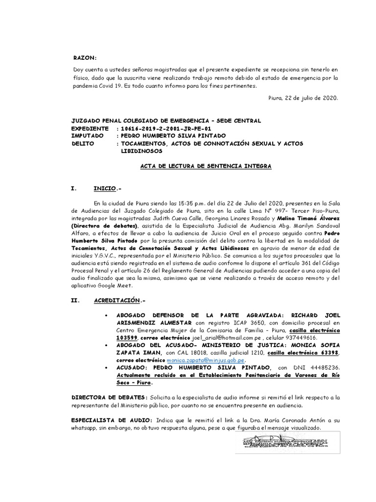 Acta Lectura de Sentencia | PDF