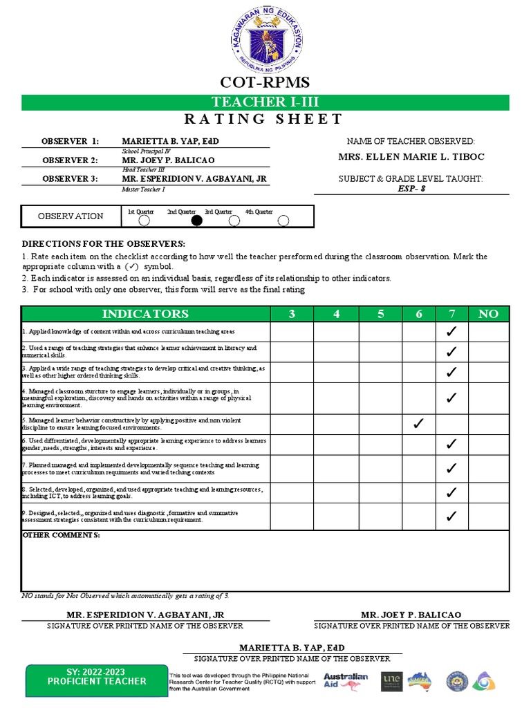 Rating Sheet 2nd | PDF