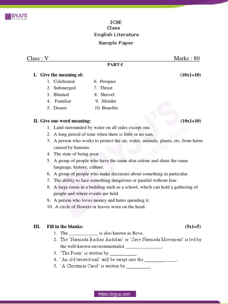 ICSE-Class-5-English-Literature-Sample-Paper | PDF