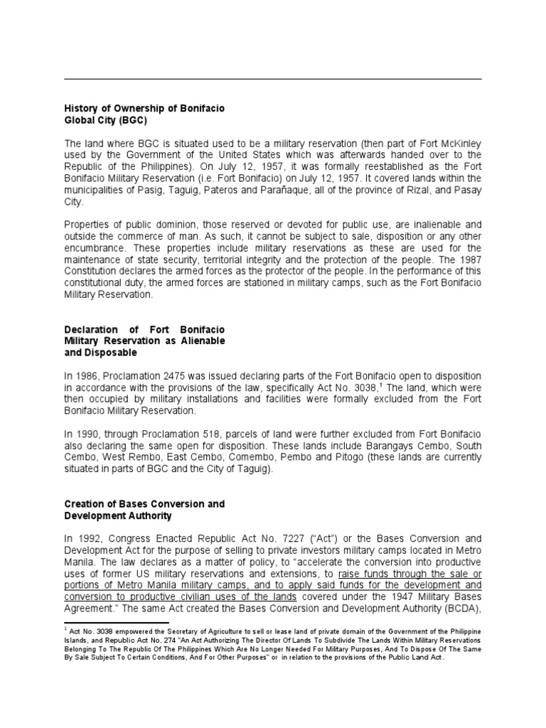 BGC Ownership and Development History | PDF