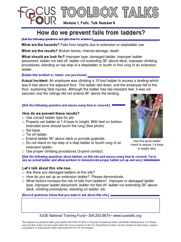Focus Four Toolbox Talks Module 1 Ladders PDF