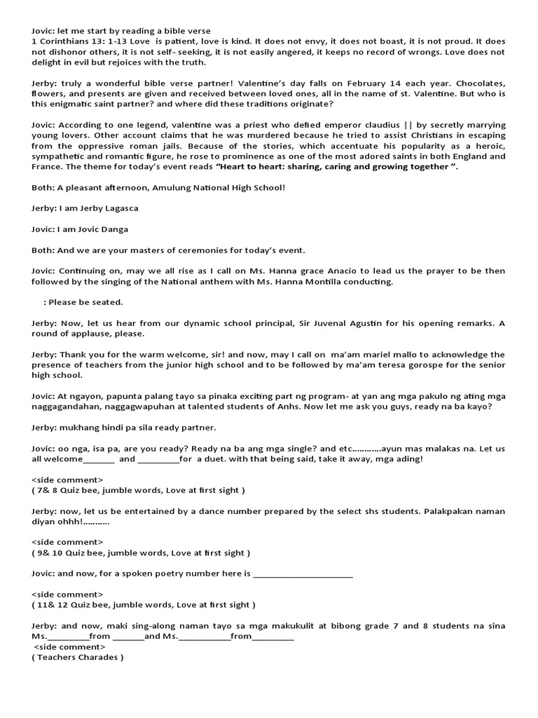 Valentine's Day Celebration Script | PDF