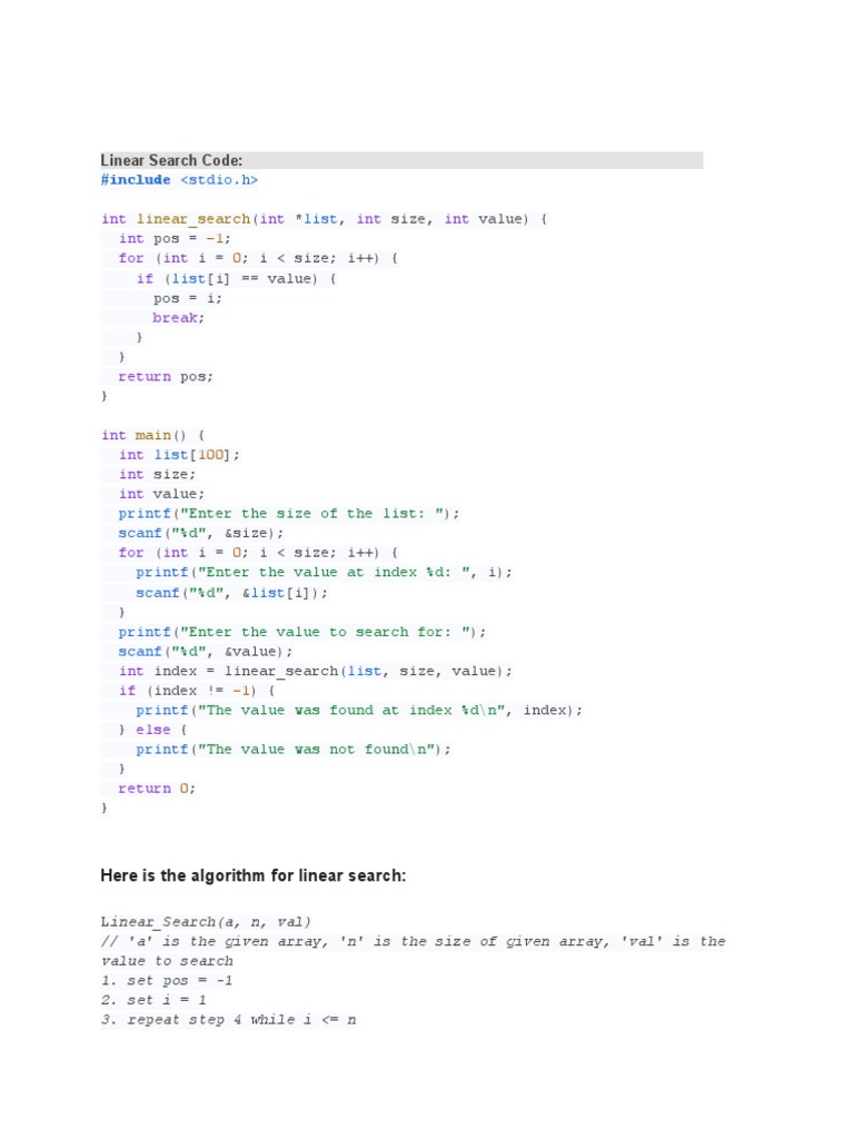 Linear Search Code | PDF
