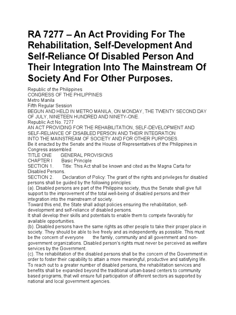 Ra 7277 | PDF