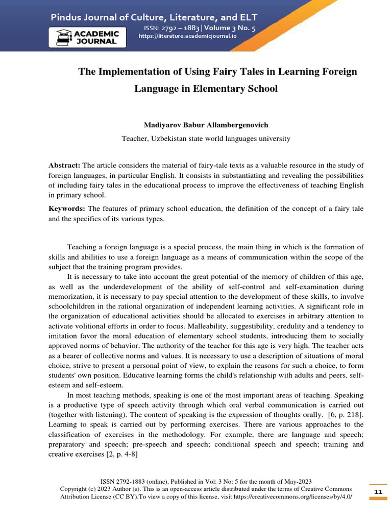 The Implementation of Using Fairy Tales in Learning Foreign Language in ...
