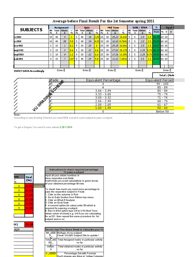 Semester 1 Grade Calculation Guide | PDF