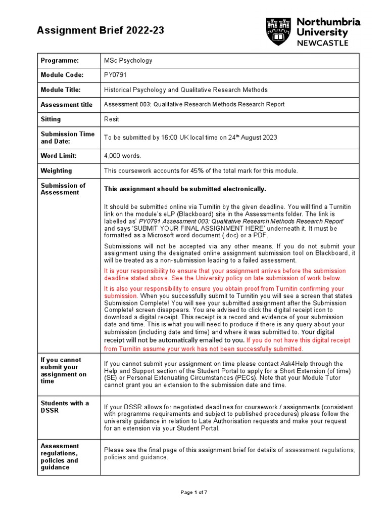 PY0791 Assessment Brief 003 Qualitative Report RESIT 2022-23(1 ...