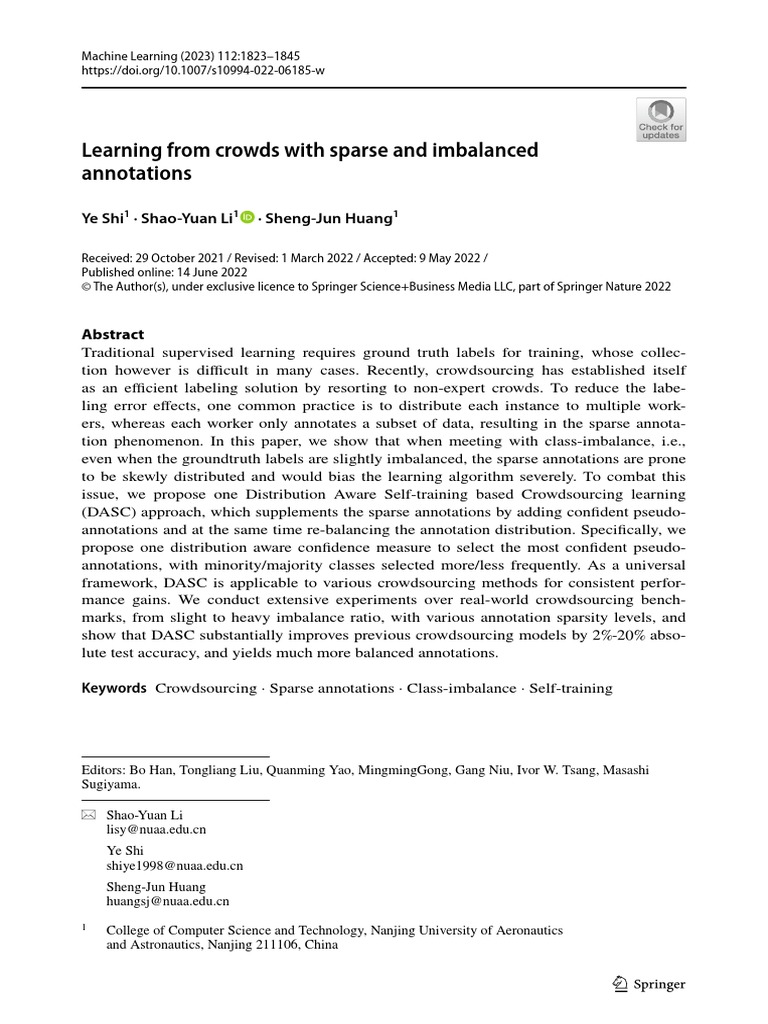 Learning from crowds with sparse and imbalanced annotations ye shi