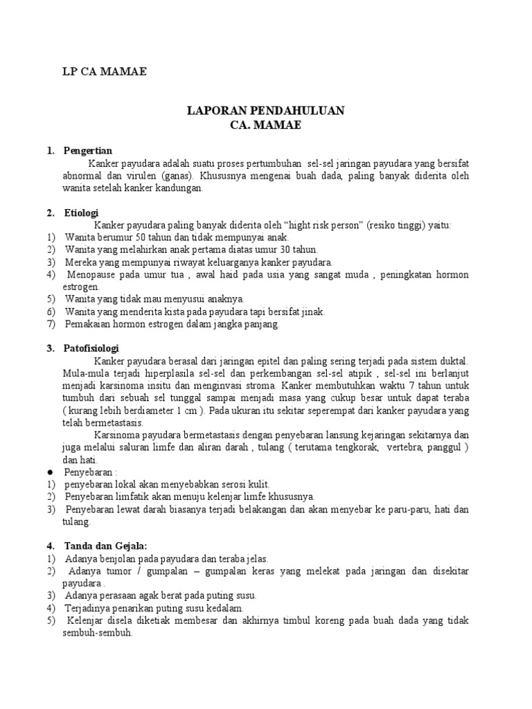 Laporan Kanker Payudara Ca. Mamae | PDF