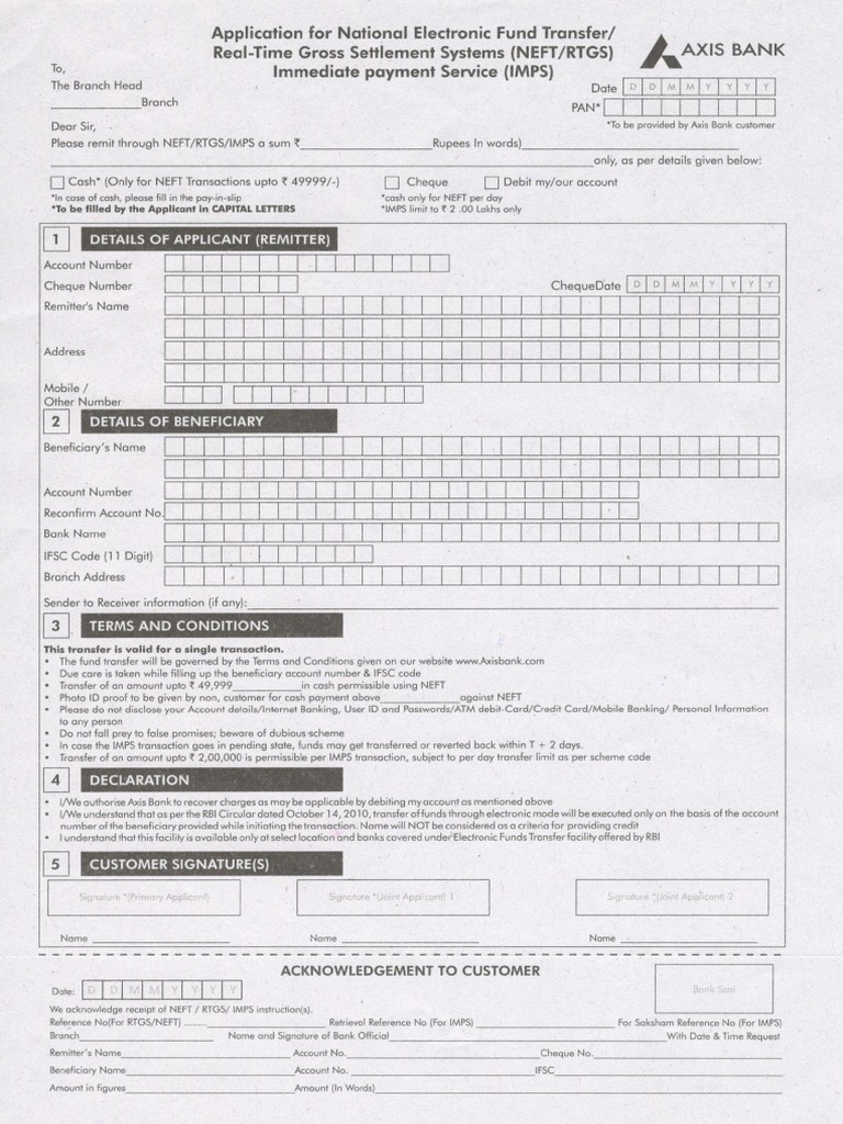 Axis - Neft-Rtgs Form | PDF