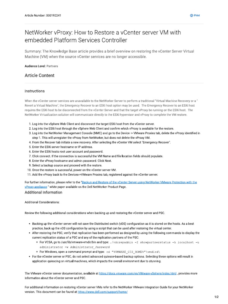 How To Restore A VCenter Server VM With Embedded Platform Services