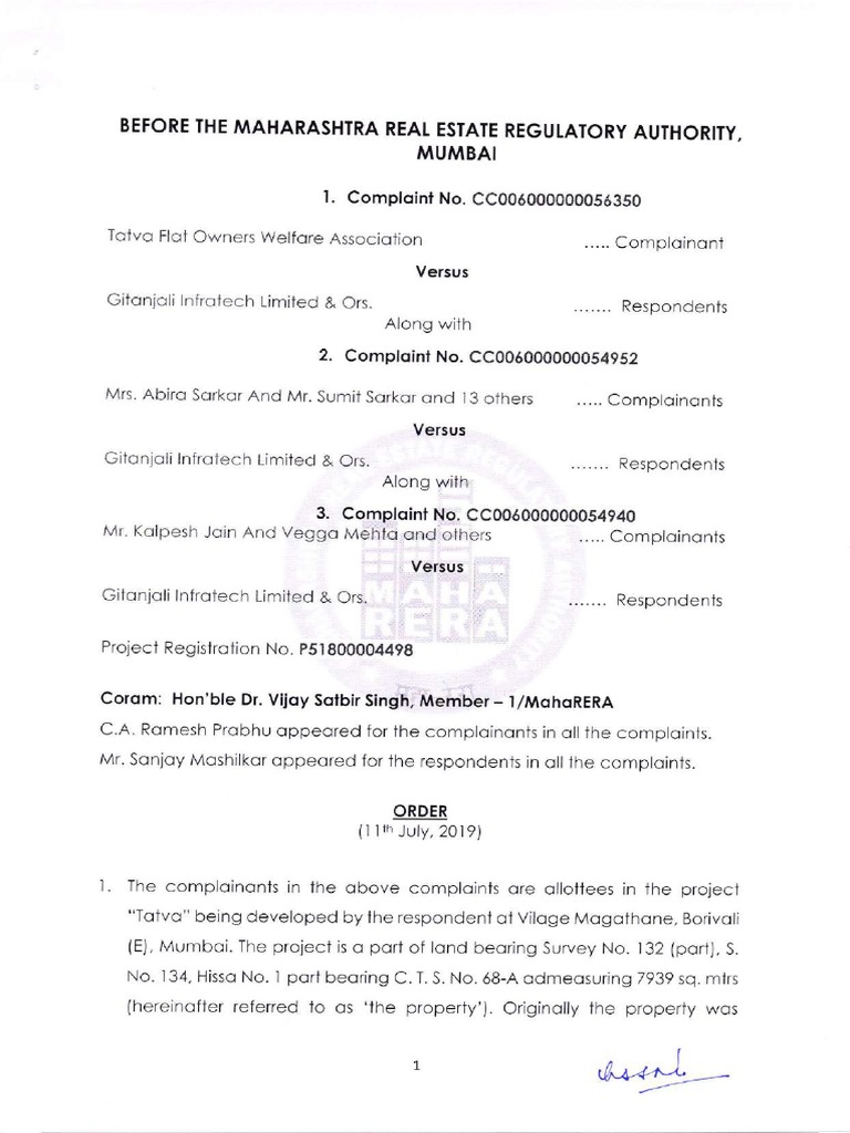 Maharashtra RERA Complaint Orders | PDF