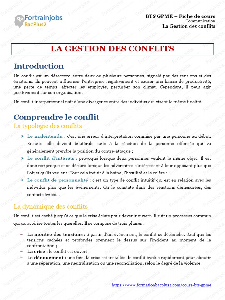 Gestion efficace des conflits en entreprise | PDF
