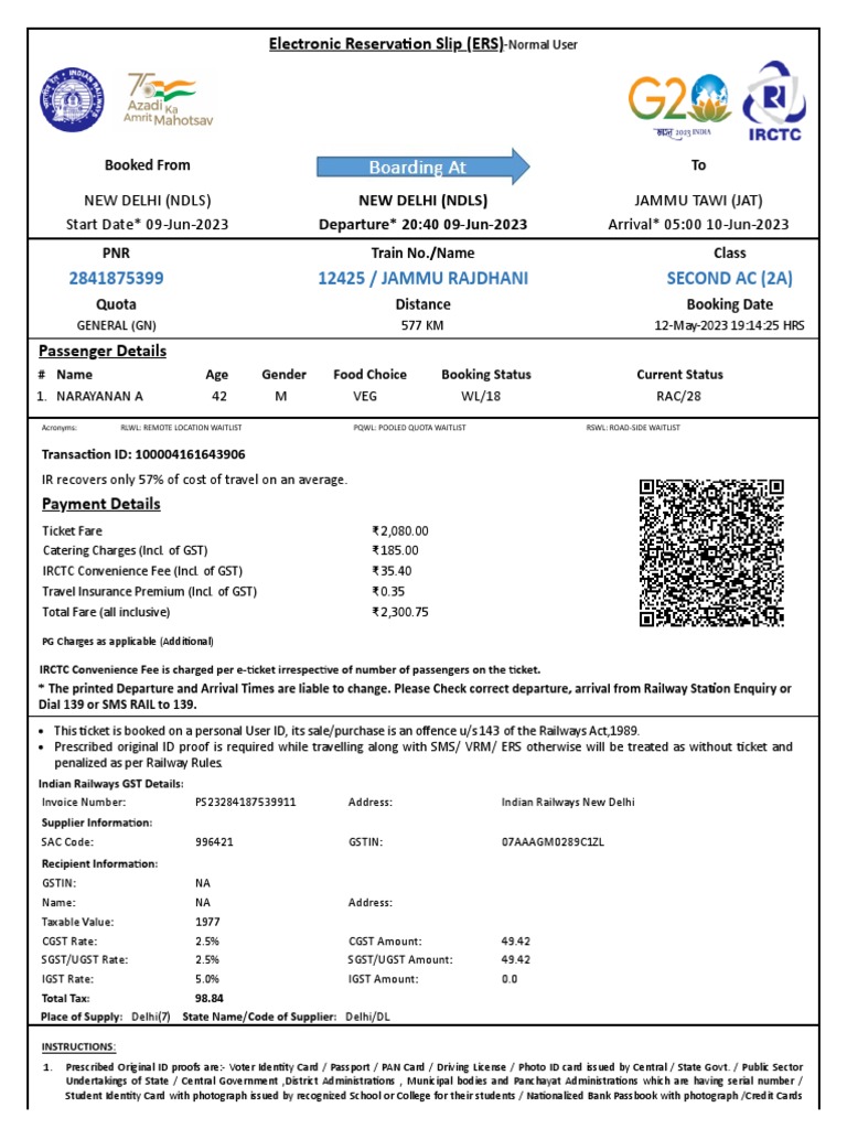 Jammu Ticket | Download Free PDF | Identity Document